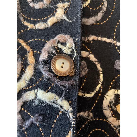 IceIandic Designs Swirls Boiled Wool Button Front Black Gold Jacket Large Women - Picture 4 of 6